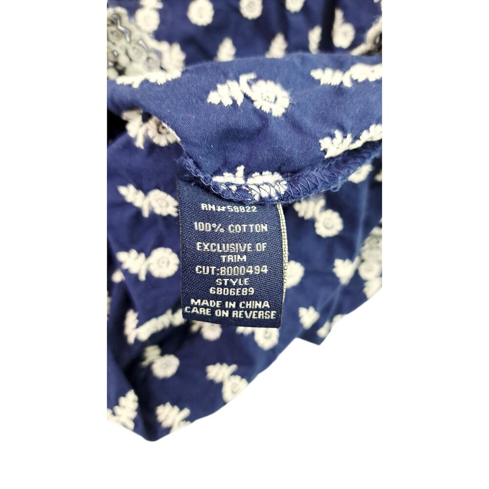 Max Edition Blue White Floral Embroidered Eyelet Short Sleeve Blouse Women Large - Picture 5 of 8
